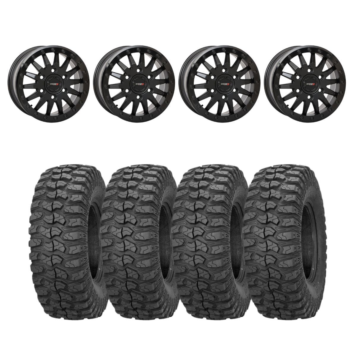 System 3 Matte Black SB-8 6-Lug Beadlock & Sedona Rockabilly Wheel & Tire Kit