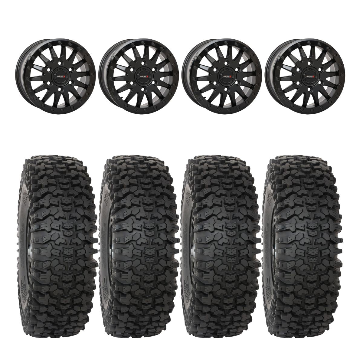 System 3 Matte Black SB-8 Beadlock 6-Lug & System 3 RC500 10 Ply Rock Crawler Wheel & Tire Kit