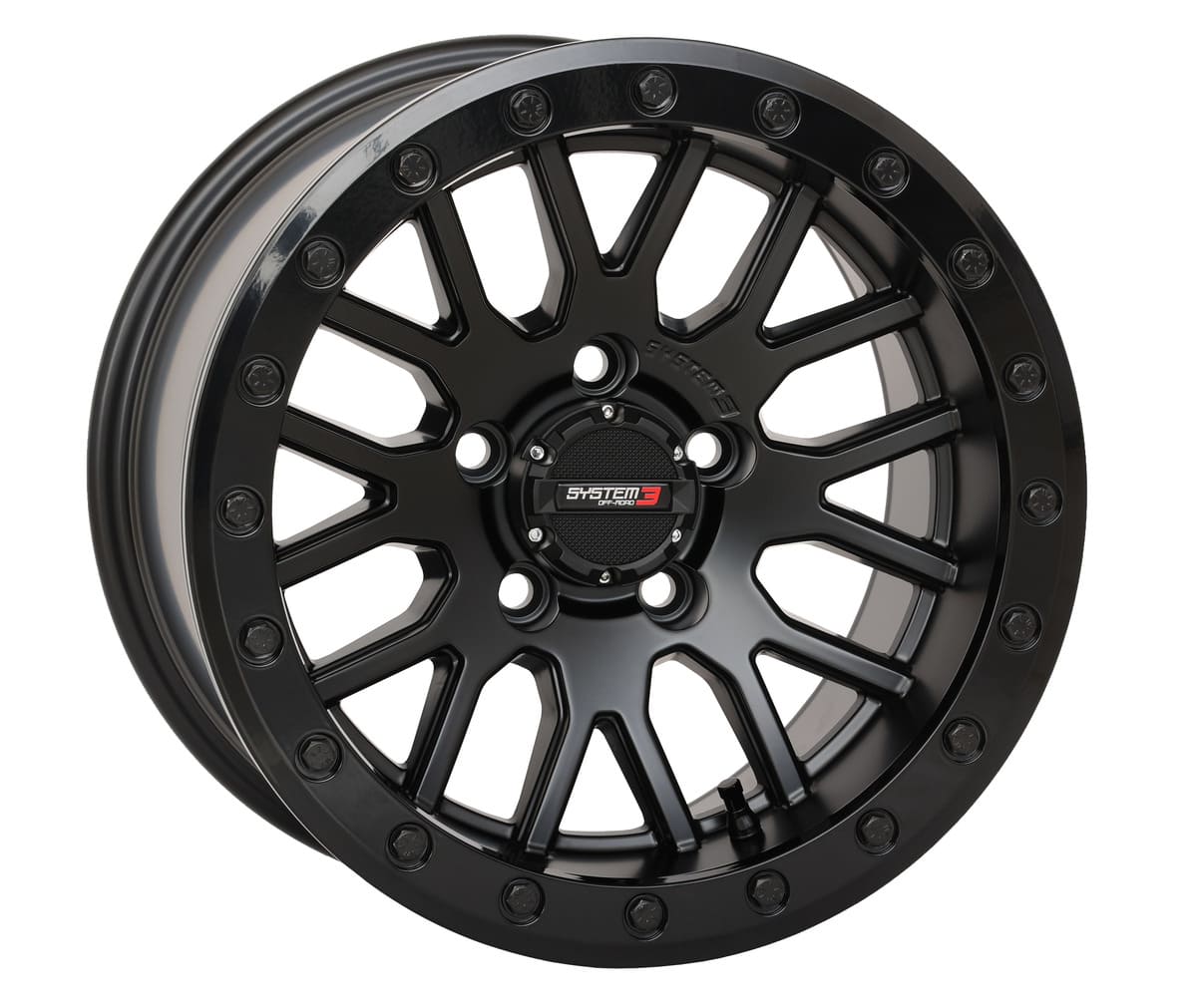 System 3 Matte Black w/ Gloss Black Ring SB-9 Beadlock & Sedona Trail Saw Wheel & Tire Kit