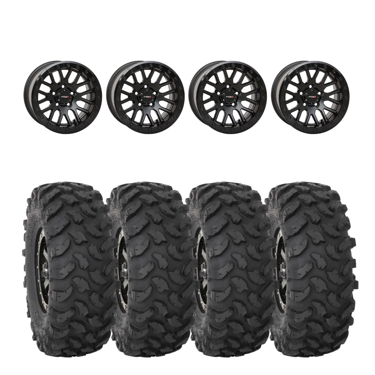 System 3 Matte Black w/ Gloss Black Ring SB-9 Beadlock & System 3 Offroad XTR370 Wheel & Tire Kit