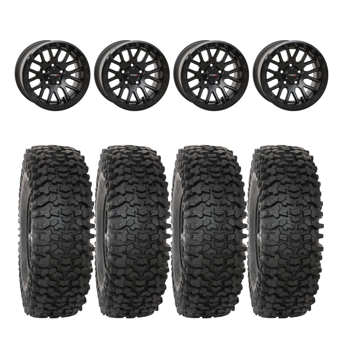 System 3 Matte Black w/Gloss Black Ring SB-9 Beadlock & System 3 RC500S 8 Ply Rock Crawler Wheel & Tire Kit