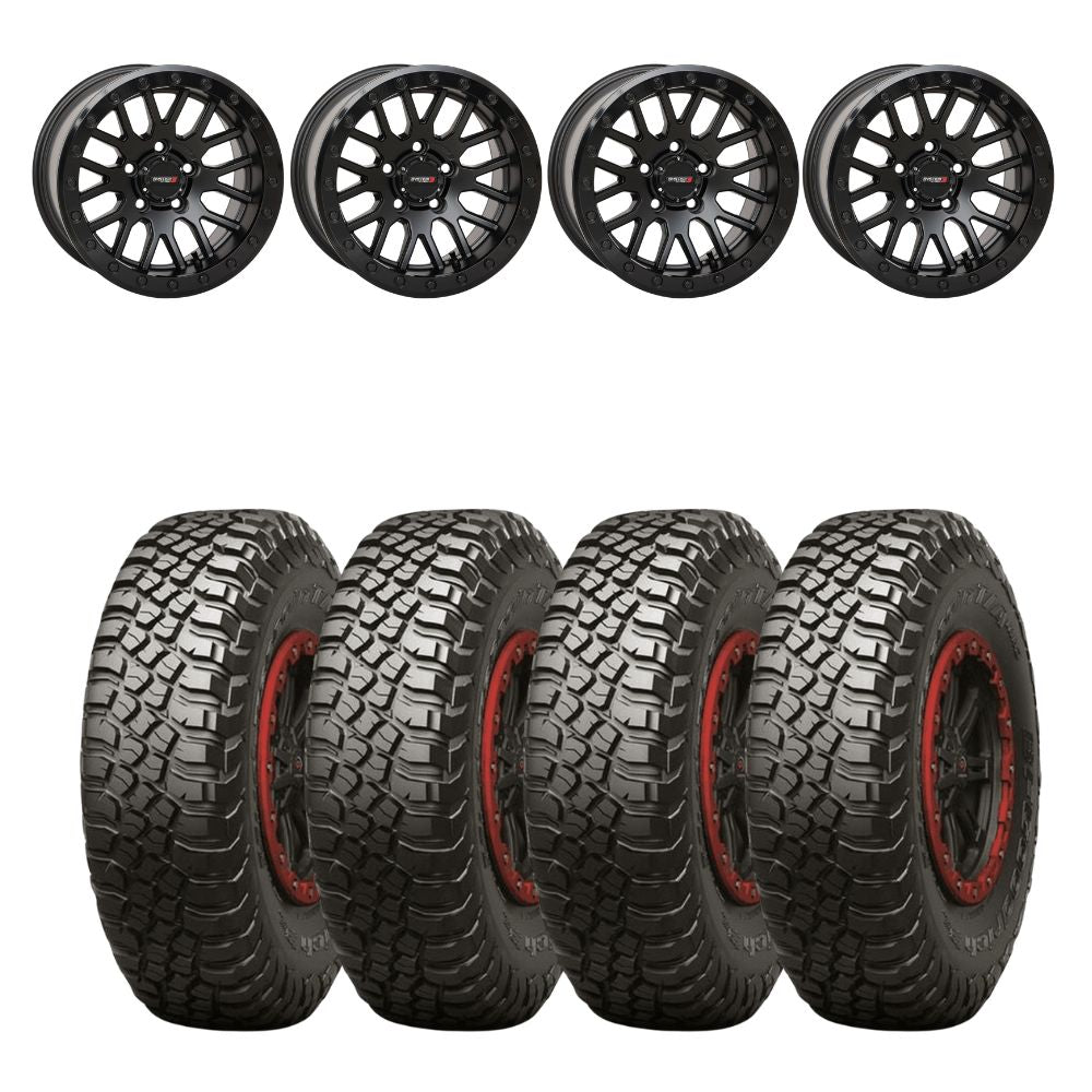 System 3 Matte Black With Gloss Black Ring SB-9 Beadlock & BFGoodrich Mud-Terrain T/A KM3 Wheel & Tire Kit