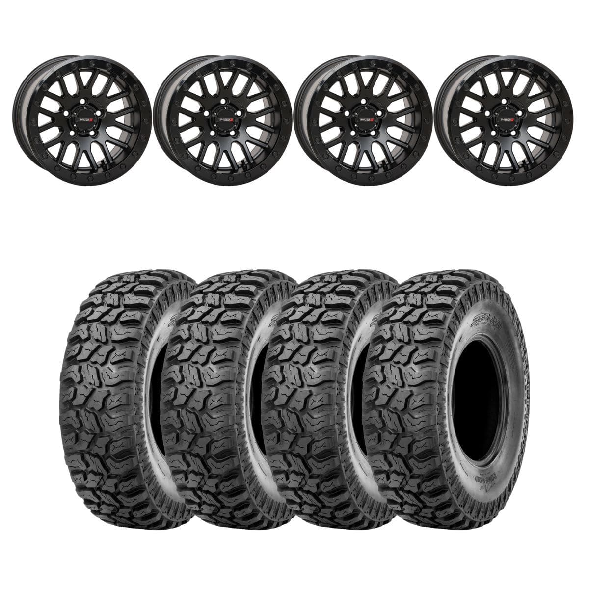 System 3 Matte Black With Gloss Black Ring SB-9 Beadlock & Sedona Ridge Saw Wheel & Tire Kit