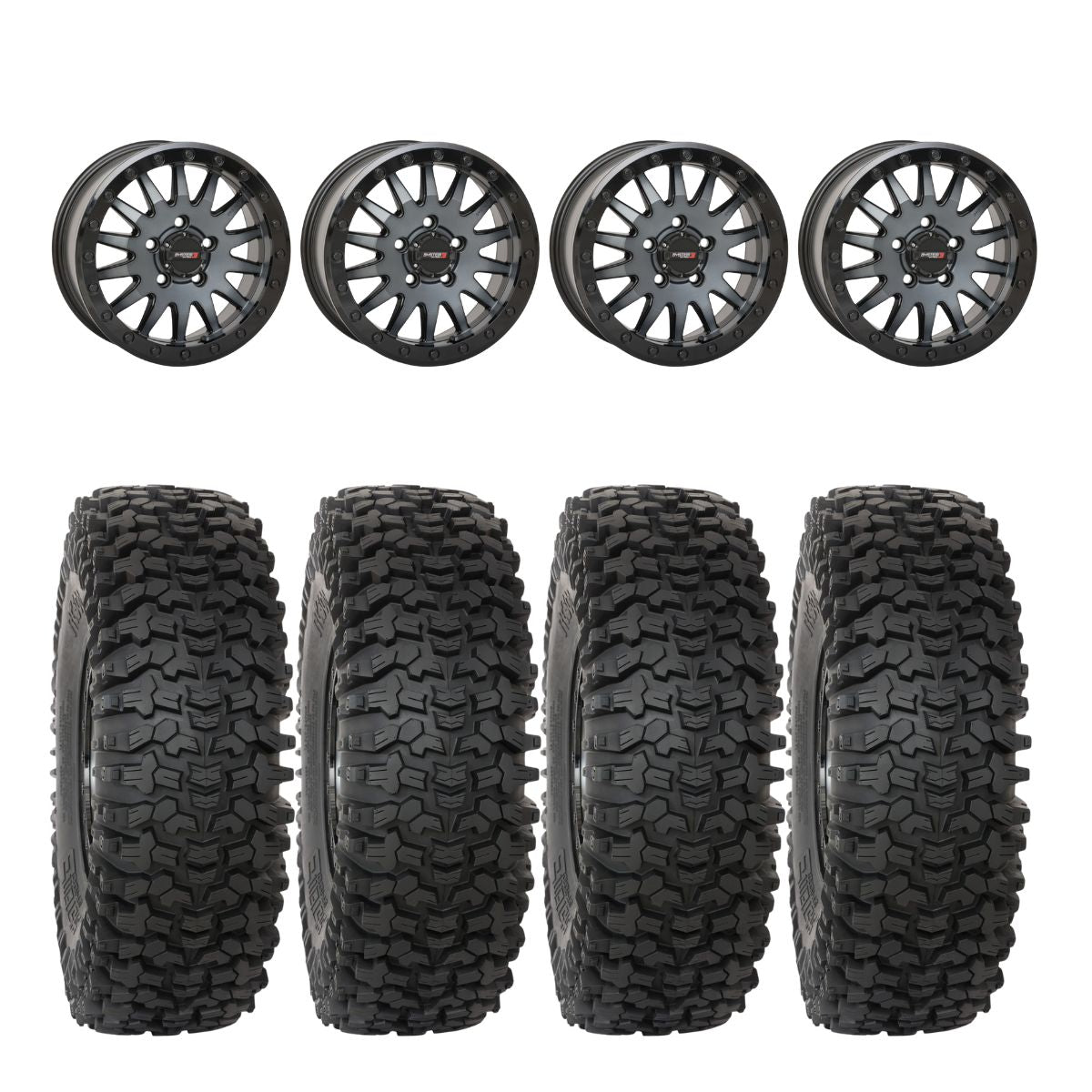 System 3 Matte Brushed Grey SB-8 Beadlock 5-Lug & System 3 RC500 10 Ply Rock Crawler Wheel & Tire Kit