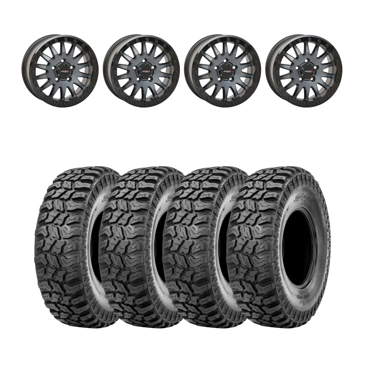 System 3 Matte Brushed Grey SB-8 Beadlock & Sedona Ridge Saw Wheel & Tire Kit