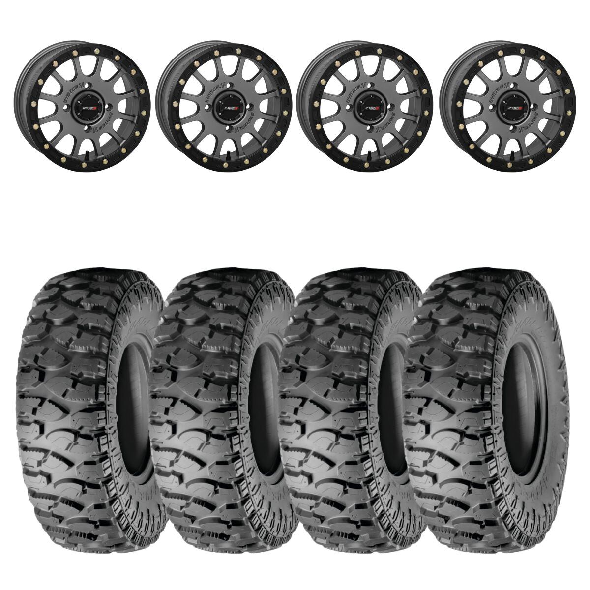 System 3 Matte Gunmetal SB-5 Beadlock & Atturo Trail Blade Boss Wheel & Tire Kit