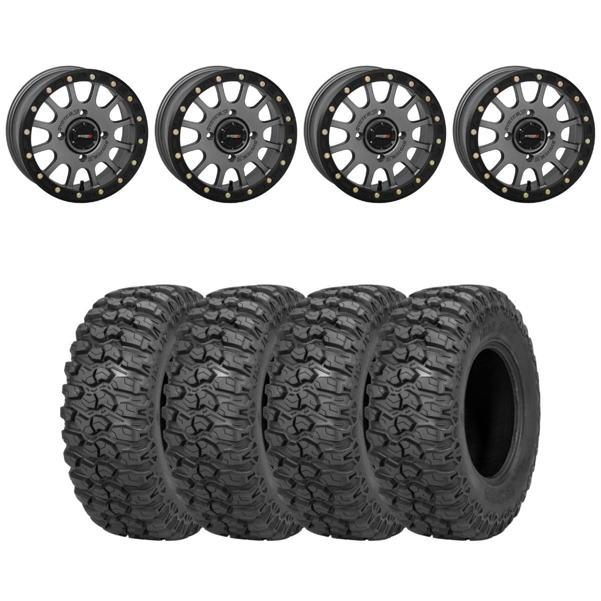 System 3 Matte Gunmetal SB-5 Beadlock & Sedona Trail Saw Wheel & Tire Kit