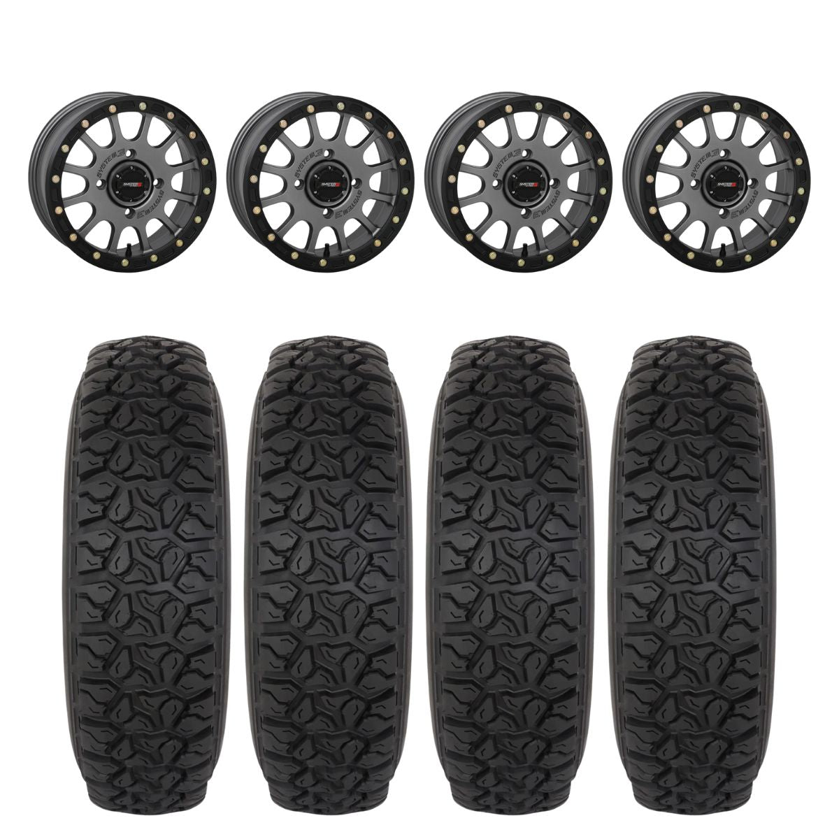 System 3 Matte Gunmetal SB-5 Beadlock & System 3 DX440 Offroad Wheel & Tire Kit