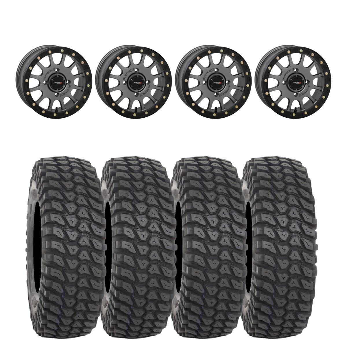 System 3 Matte Gunmetal SB-5 Beadlock & System 3 Radial XCR350 UTV Wheel & Tire Kit