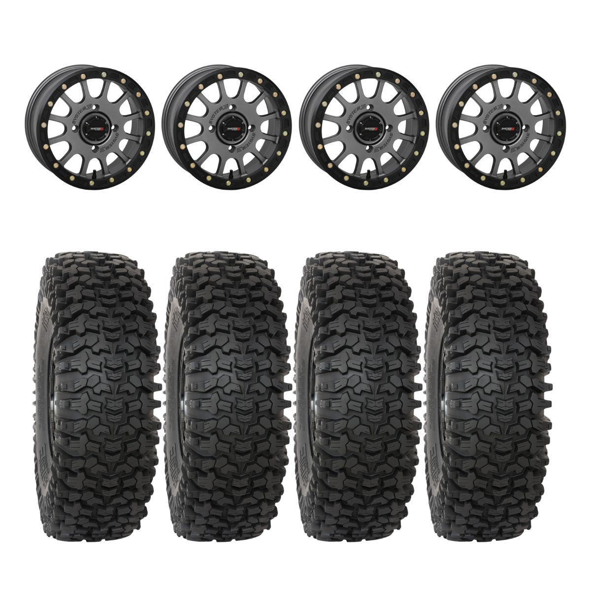 System 3 Matte Gunmetal SB-5 Beadlock & System 3 RC500S 8 Ply Rock Crawler Wheel & Tire Kit