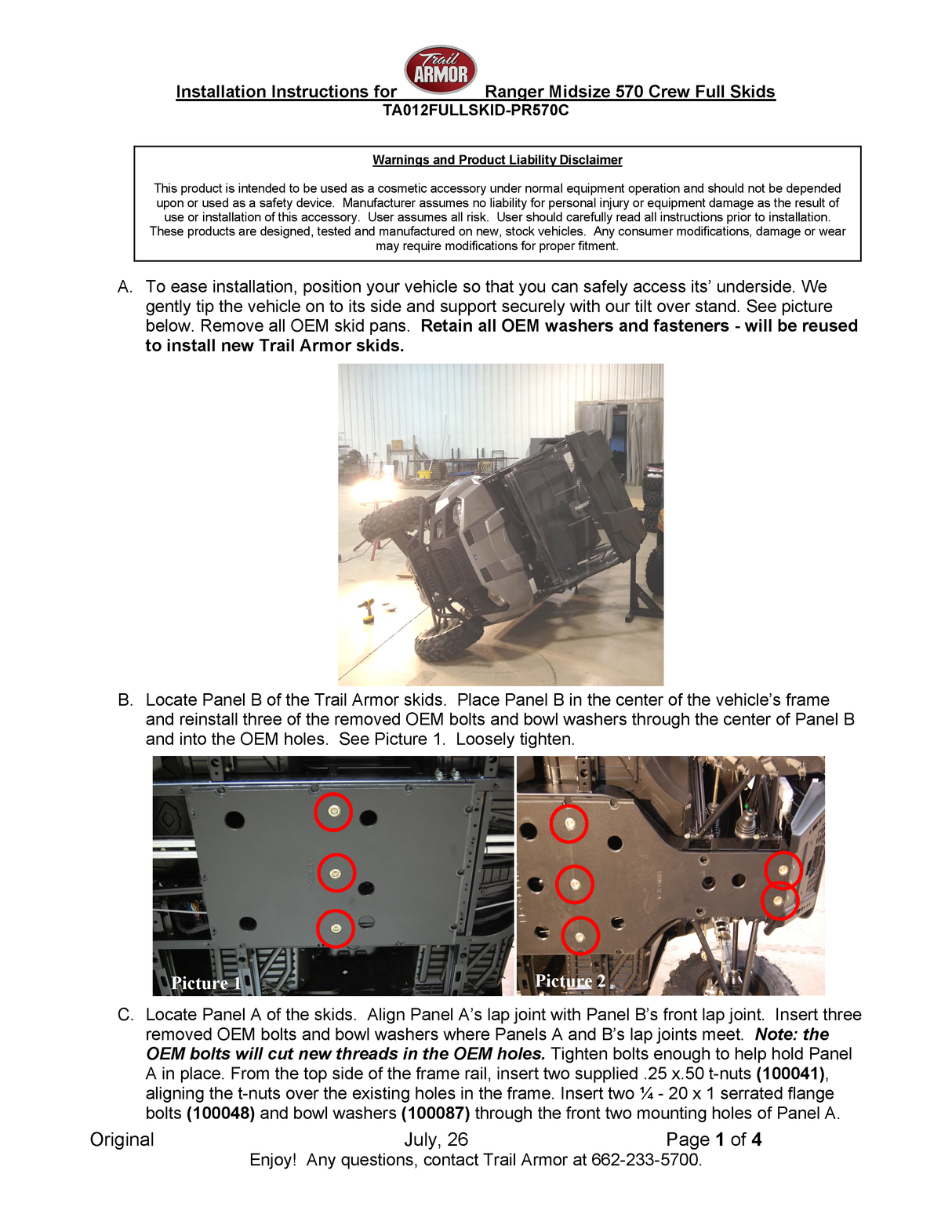 Trail Armor '14-'21 Polaris Ranger Midsize 570 Crew Full Skid Plate