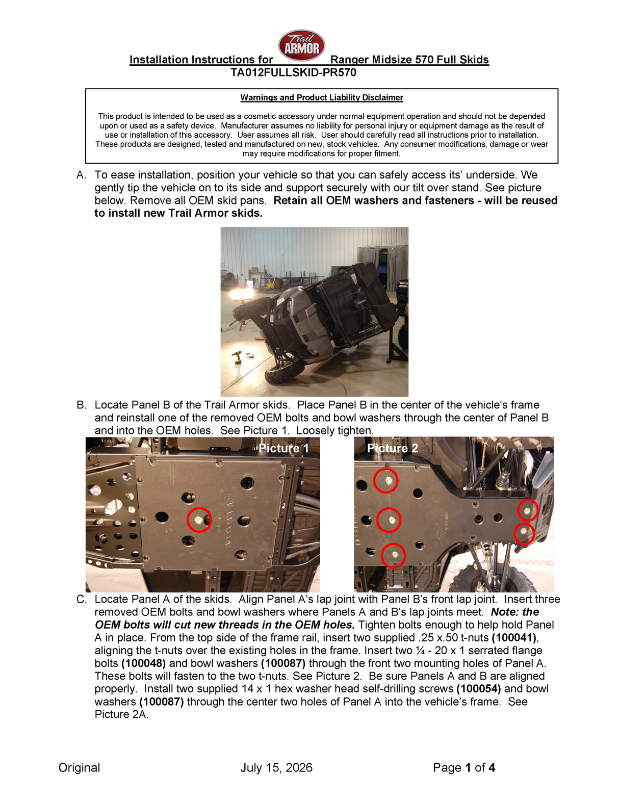 Trail Armor '14-'22 Polaris Ranger Midsize 570 Full Skid Plate