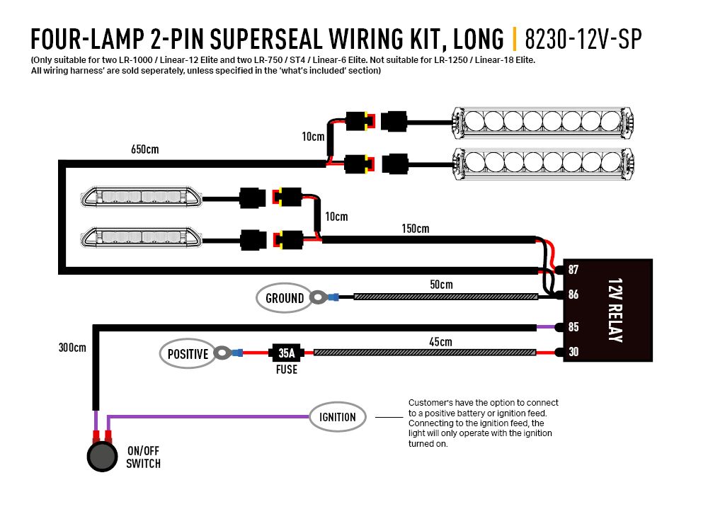 Triple R Lighting Four-Lamp Wiring Kit With Splice (2-Pin, Superseal, 12V)