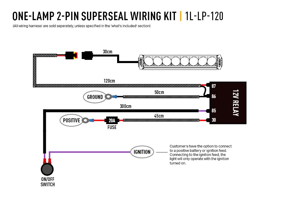 Triple R Lighting Single-Lamp Wiring Kit (2-Pin, Superseal, 12V)