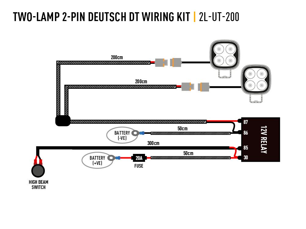 Triple R Lighting Two-Lamp Wiring Kit (2 PIN, Deutsch Dt, 12V)
