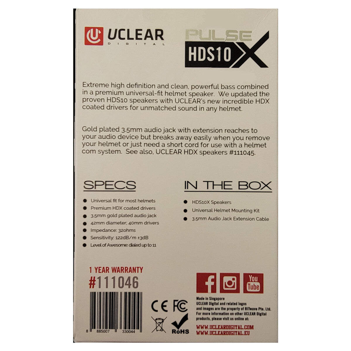 Uclear Digital HDS10X 40MM Helmet Speakers
