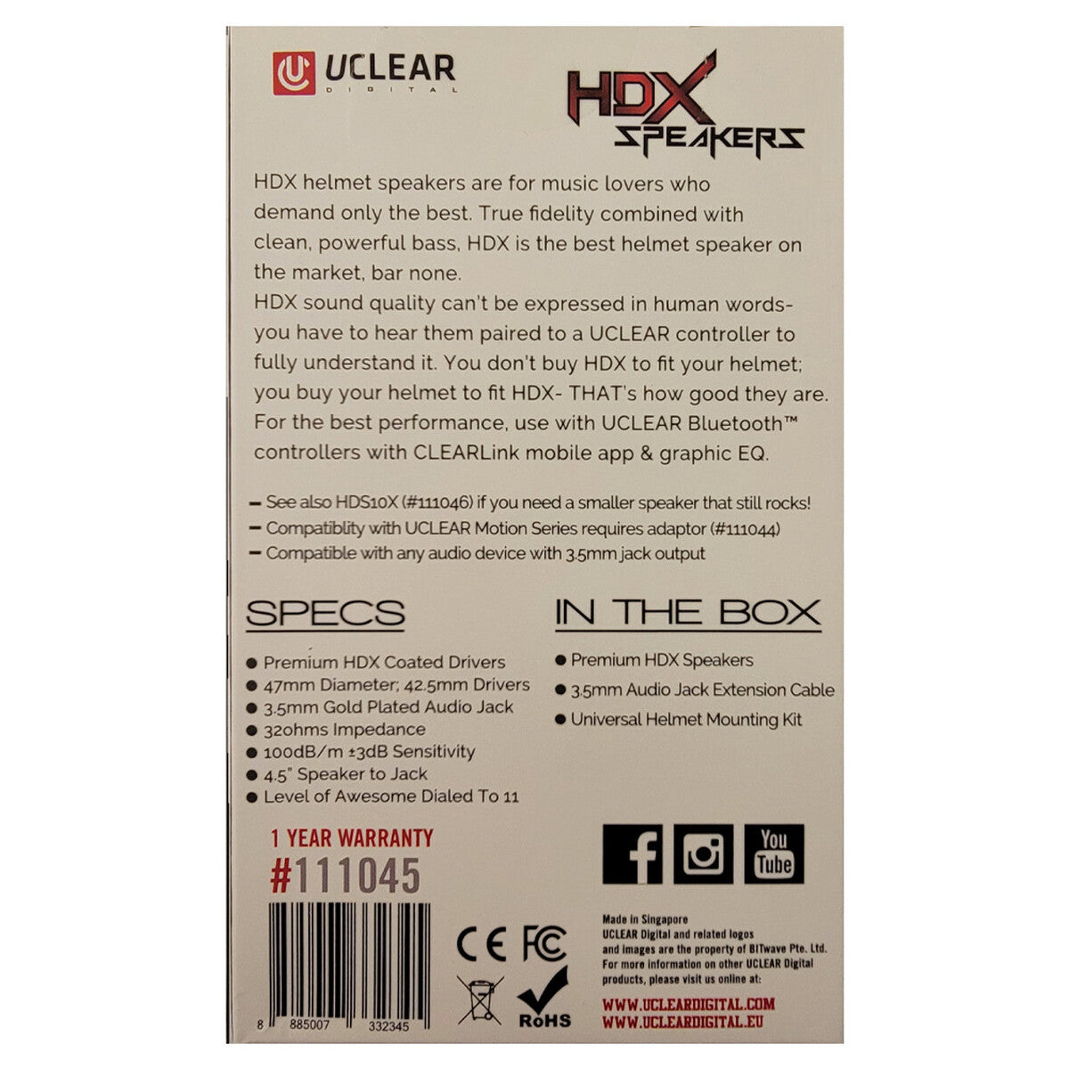 Uclear Digital HDX Helmet Speakers