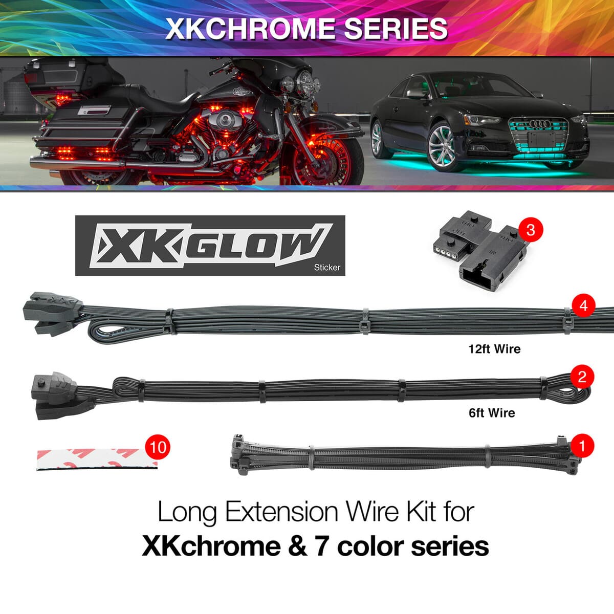 XK Glow XKchrome & 7 Color Car Extension Wire Kit