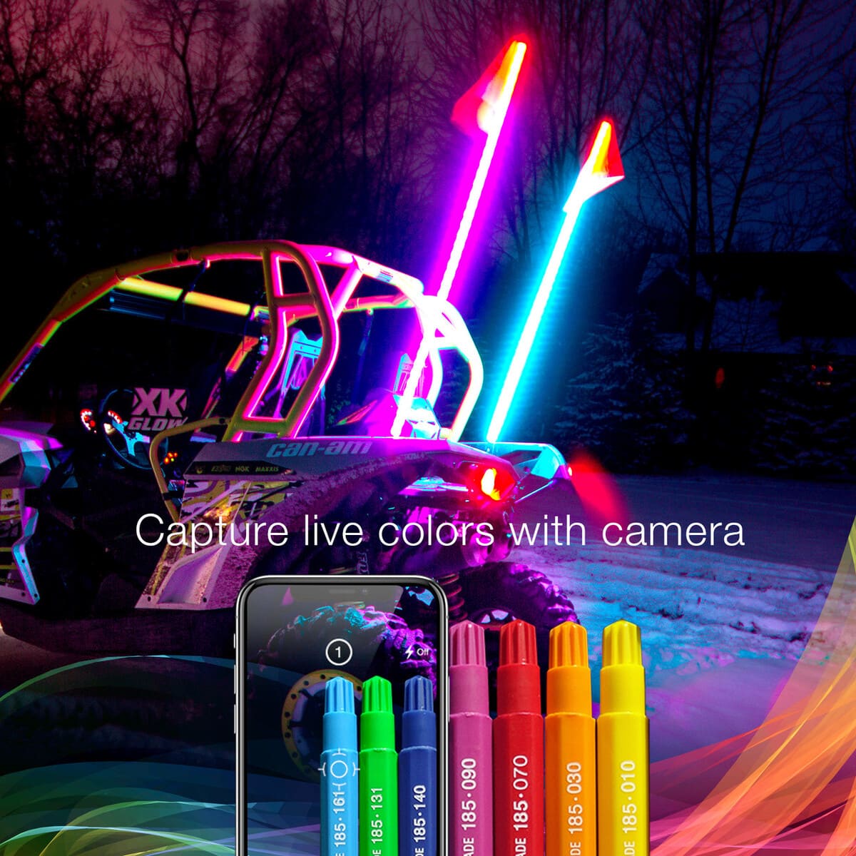 XK Glow XKchrome Smartphone App Side by Side UTV 2nd Gen LED Whip Kits