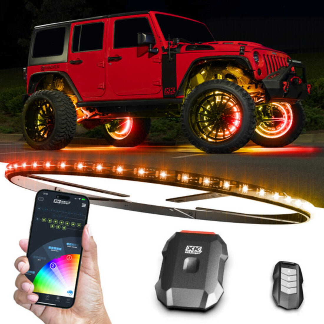 XK Glow XKmax RGBW Color Chasing w/ App-controlled LED Wheel Ring Lights