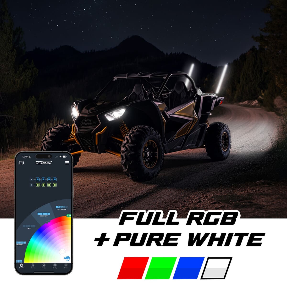 XK Glow XKmax RGBW LED Whip Lights w/ COB LED strip & app control