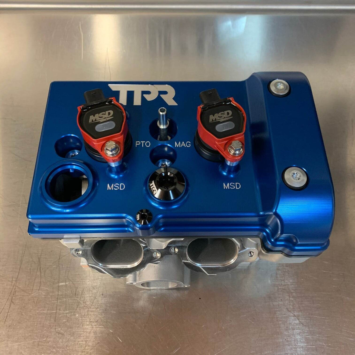 TPR Industry RZR Billet Valve Cover W/Oilers - Blue