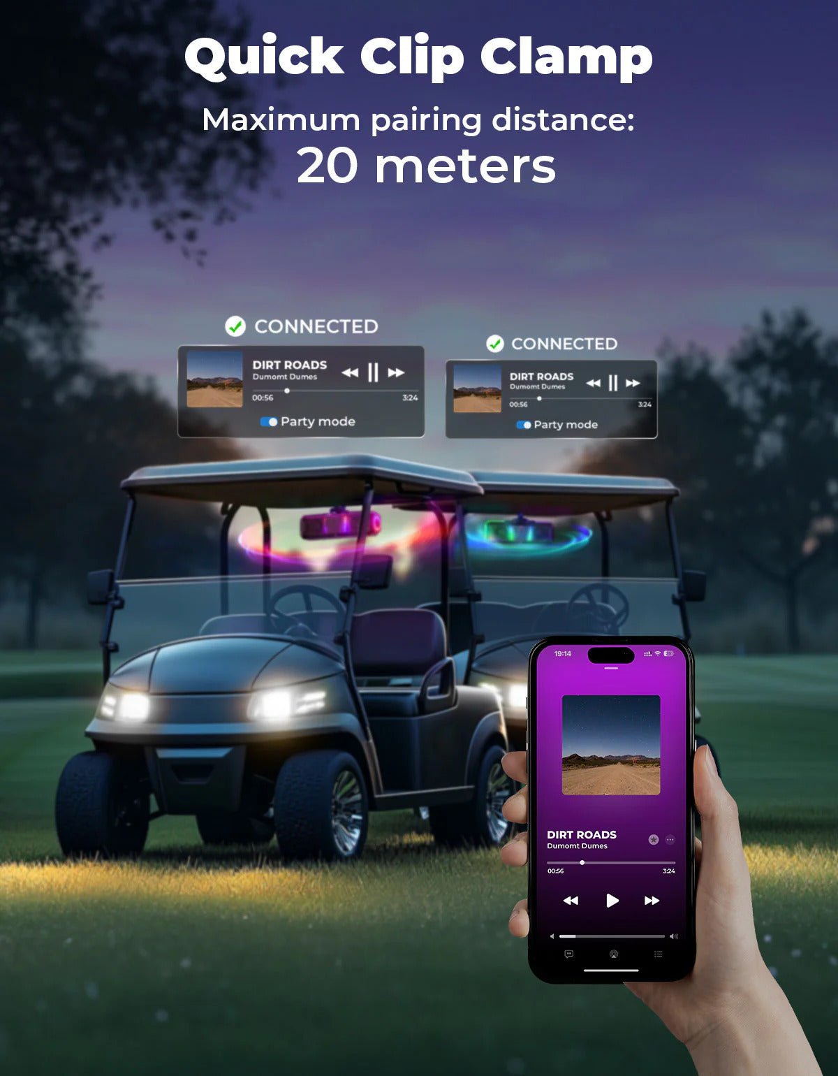 Kemimoto UTV Golf Cart Marine Boat Midnight 40 16'' RGB Bluetooth Sound Bar