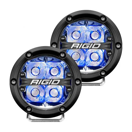 Rigid 360-Series 4" LED OE Off-Road Fog Light Spot Beam Blu Backlight | Pair