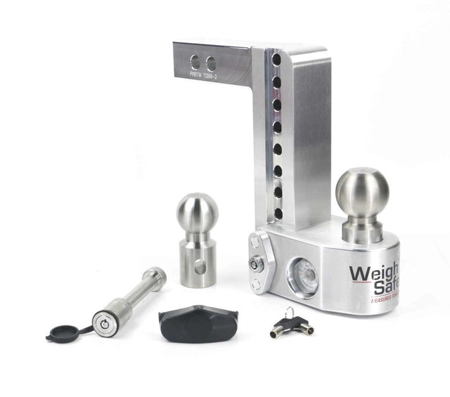 Weigh Safe 8in Drop Hitch w/Built-in Scale & 2in Shank (10K/12.5K GTWR) w/WS05 - Aluminum - WS8-2-KA