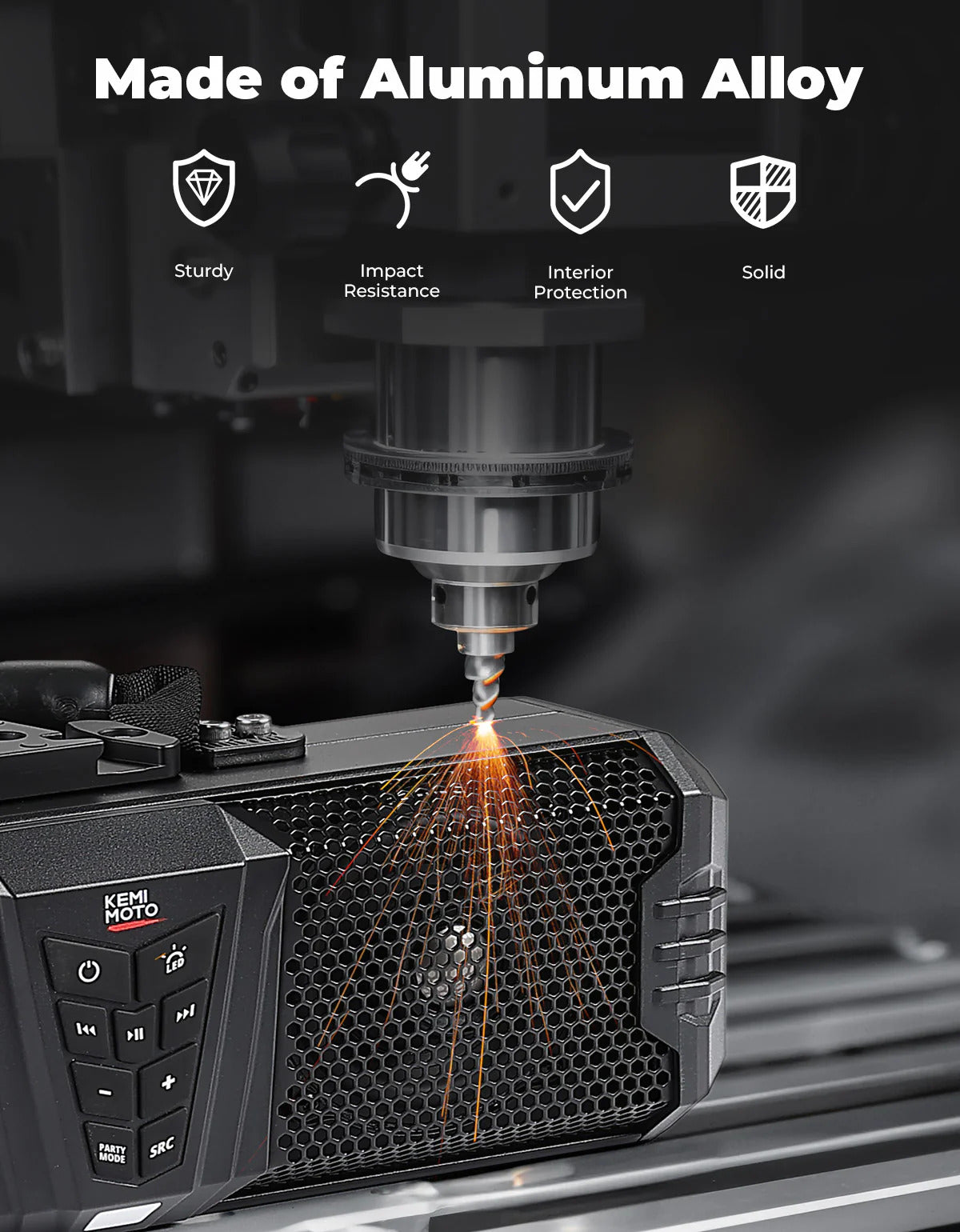 Kemimoto UTV Golf Cart Marine Boat Midnight 40 16'' RGB Bluetooth Sound Bar