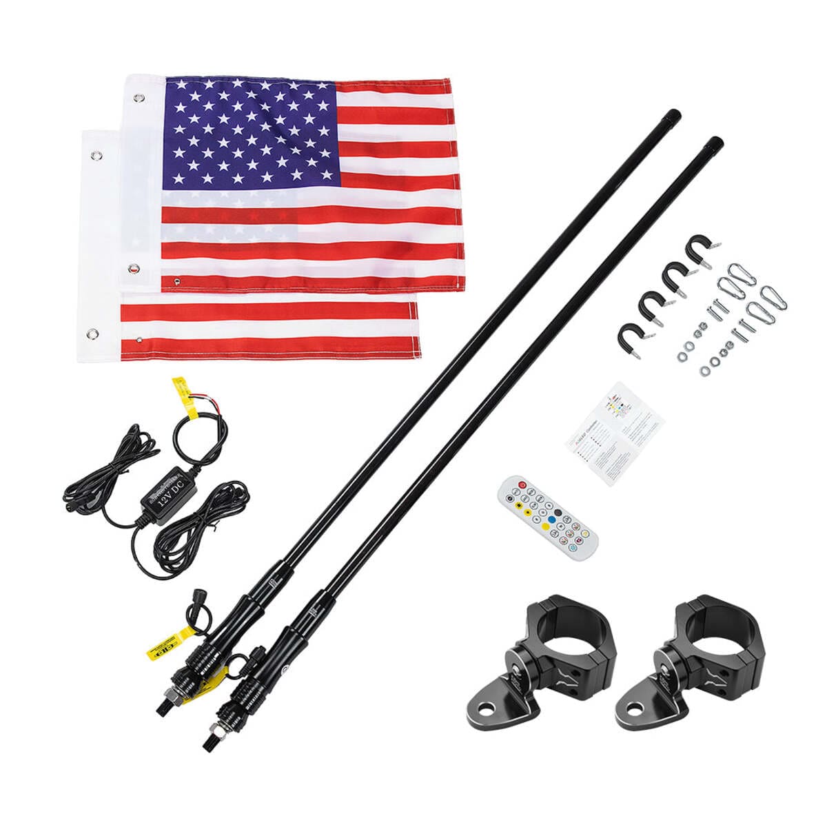 Kemimoto Polaris Ranger 4ft Black Limited LED Whip Light w/ RF Remote Control - 2Pcs