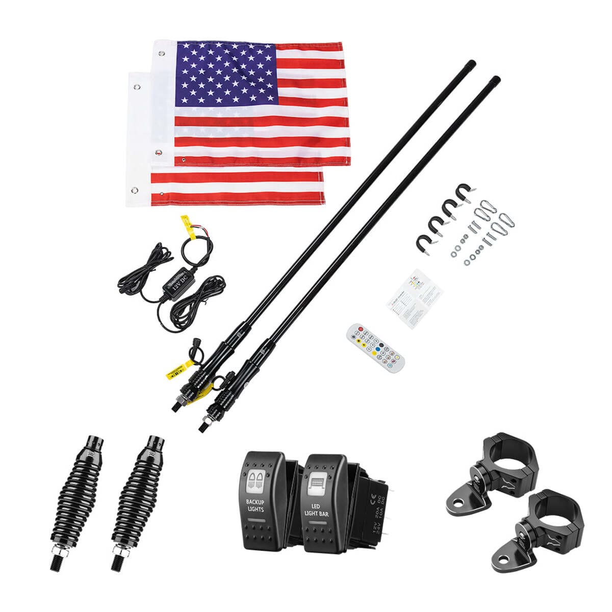 Kemimoto Polaris Ranger 4ft Black Limited LED Whip Light w/ RF Remote Control - 2Pcs