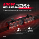 Kemimoto UTV Sound Bar RGB 26'' Bluetooth Multicolor Lights 500W Amplifier 1.75''-2'' Roll Bar
