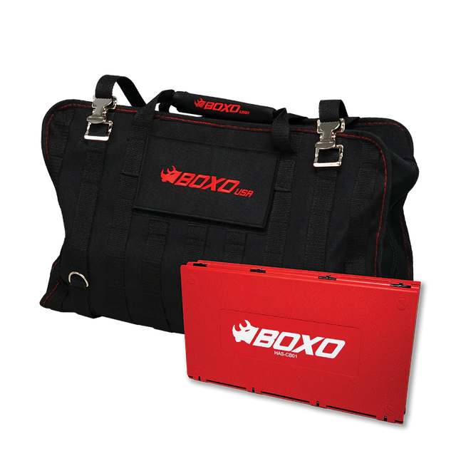 BoxoUSA Tool Bag With Tool Roll And Folding Mechanic Mat Combo