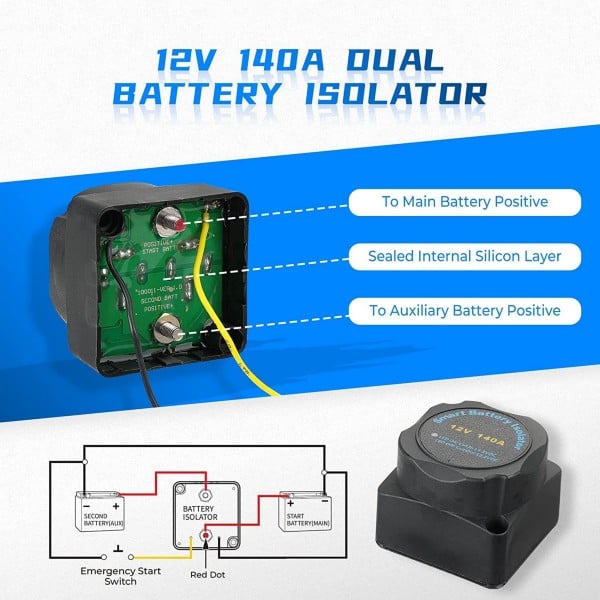 Kemimoto UTV/ATV Dual Battery Isolator Kit 12V 140AMP