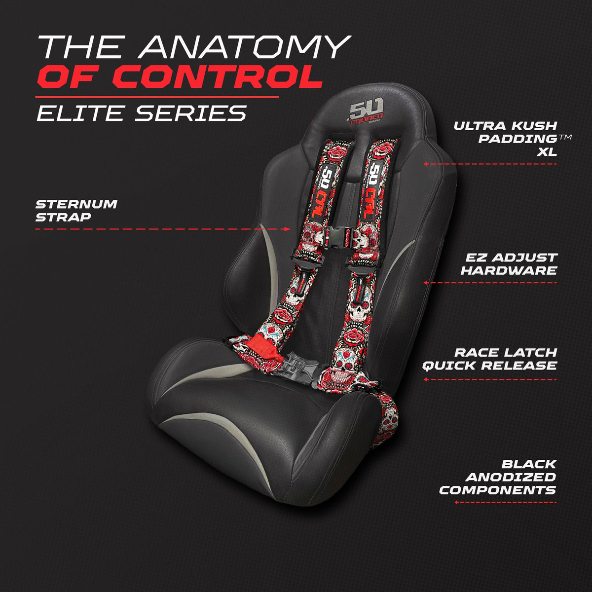 50 Cal 2" & 3" 4 point Harness - Elite Series Race Latch "EZ" Adjust Racing Harness