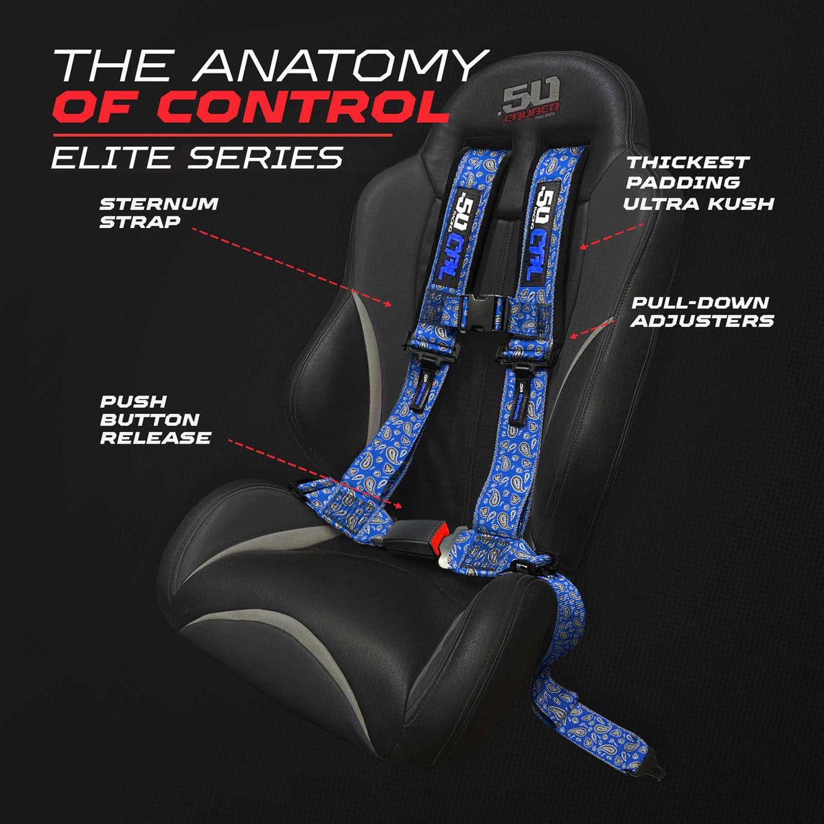50 Cal Elite Series 2" & 3" 4 point Harness with push button release