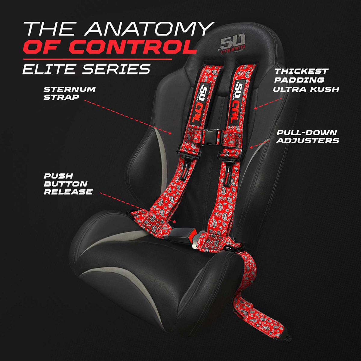 50 Cal Elite Series 2" & 3" 4 point Harness with push button release