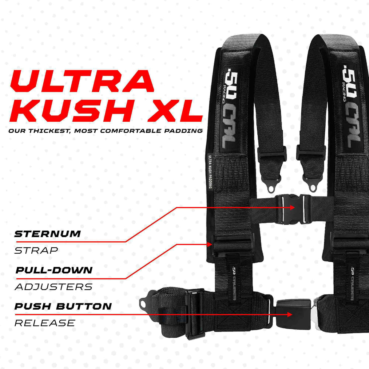 50 Cal Elite Series 2" & 3" 4 point Harness with push button release