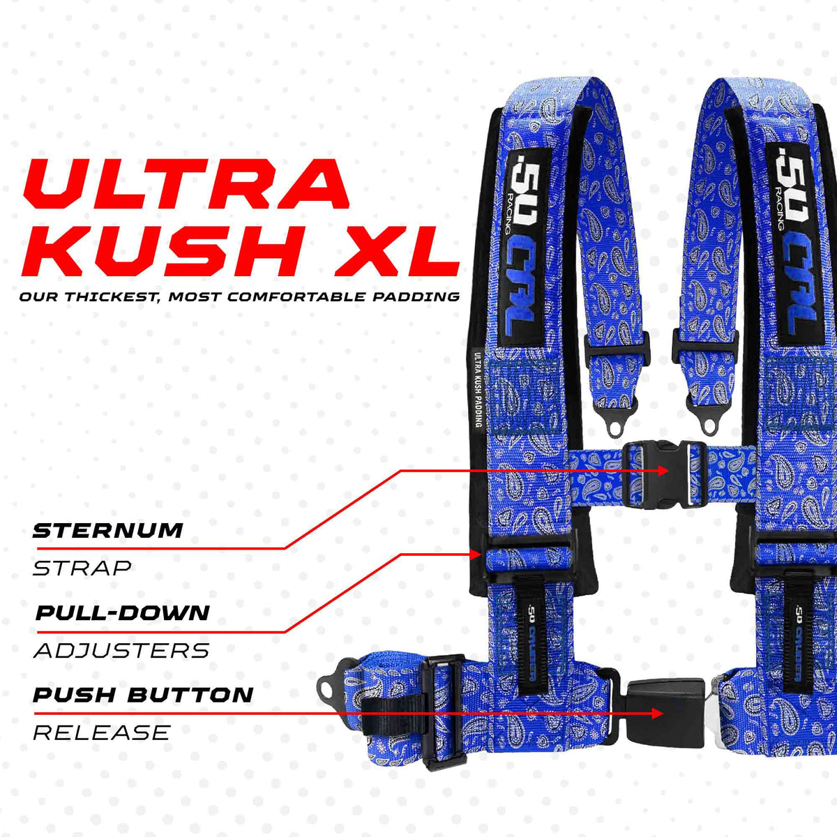 50 Cal Elite Series 2" & 3" 4 point Harness with push button release