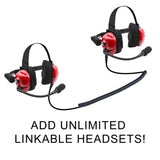 Rugged Radios H80 Track Talk Linkable Intercom Headsets - 2 Person (Red-Flex Boom)