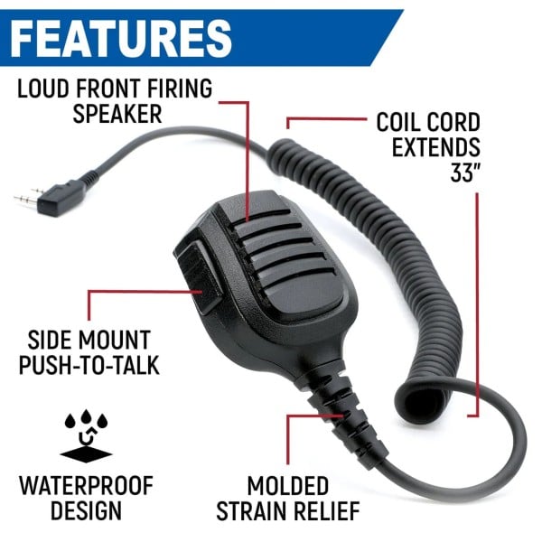 Rugged Radios Hand Speaker Mic Waterproof for Handheld Radios