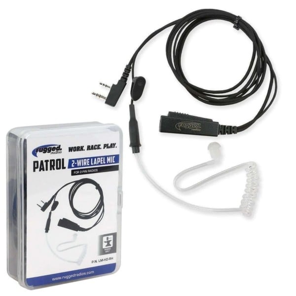 Rugged Radios 2-Wire Lapel Mic with Acoustic Ear Tube for Rugged Handheld Radios