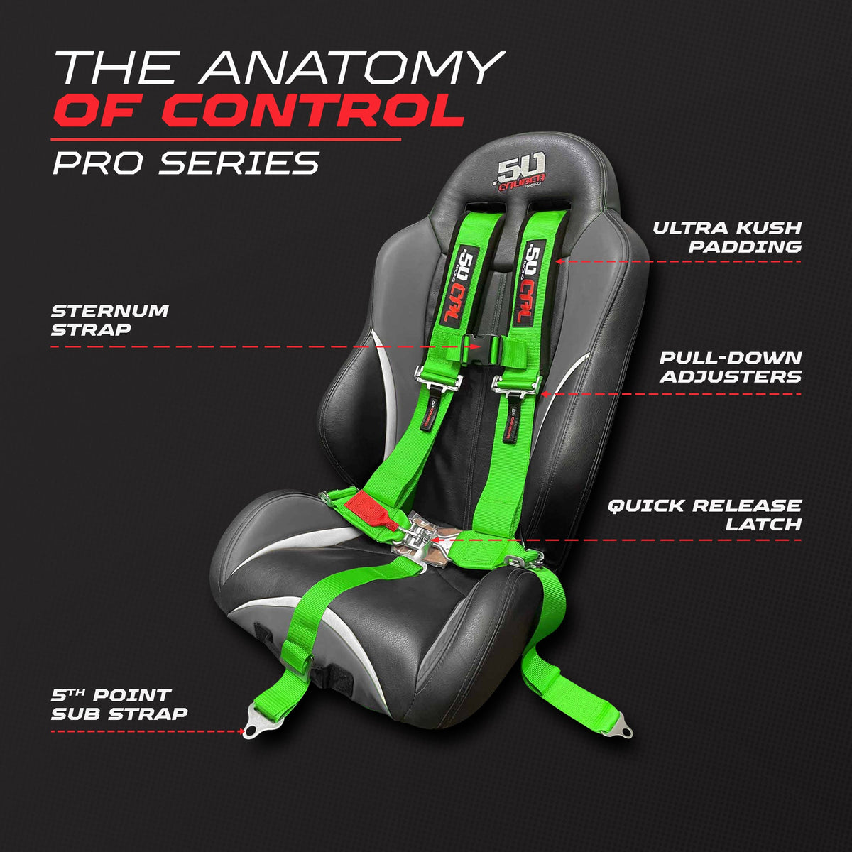 50 Cal 3" 5 Point Racing Harness – Pro Series Race Latch | 50 Caliber Racing