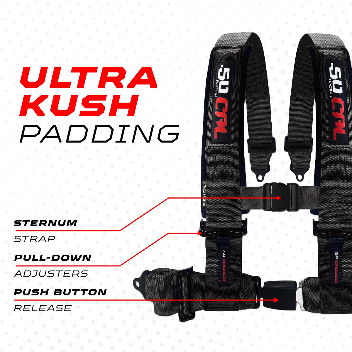 50 Cal Pro Series 4 point Harness with push button release 2" & 3" available