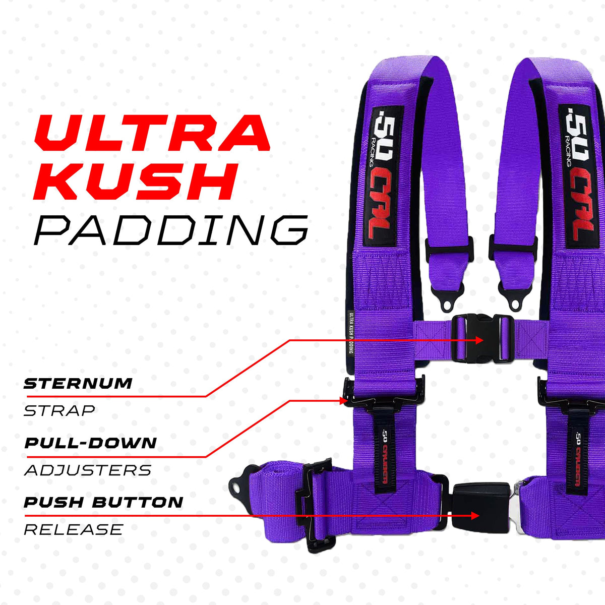 50 Cal Pro Series 4 point Harness with push button release 2" & 3" available