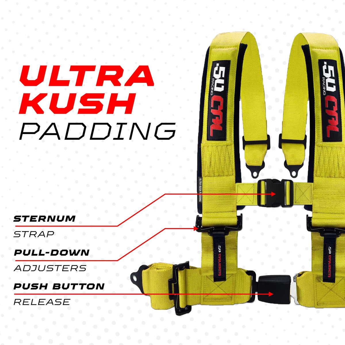 50 Cal Pro Series 4 point Harness with push button release 2" & 3" available