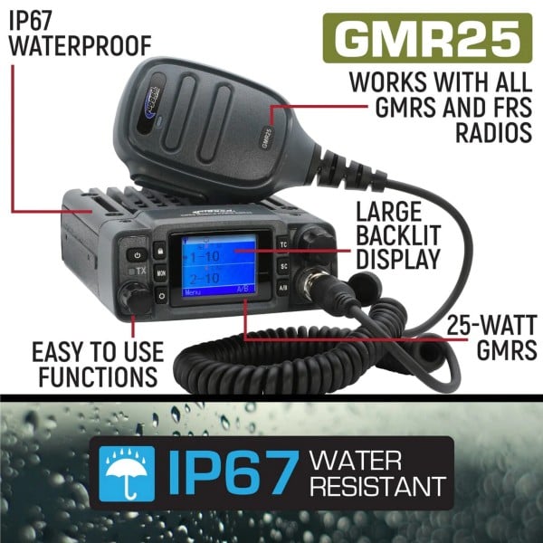 Rugged Radios Radio Kit Lite - GMR25 Waterproof GMRS Mobile Radio with Stealth Antenna