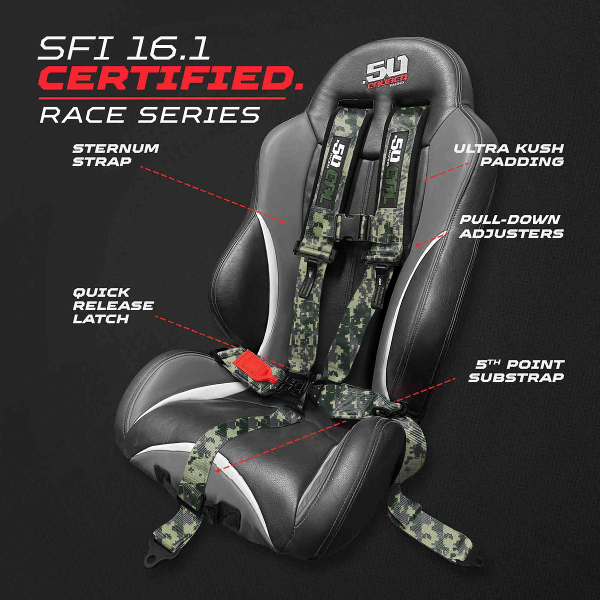 50 Cal SFI Approved 2" and  3" 5 point Harness, Racing Harness