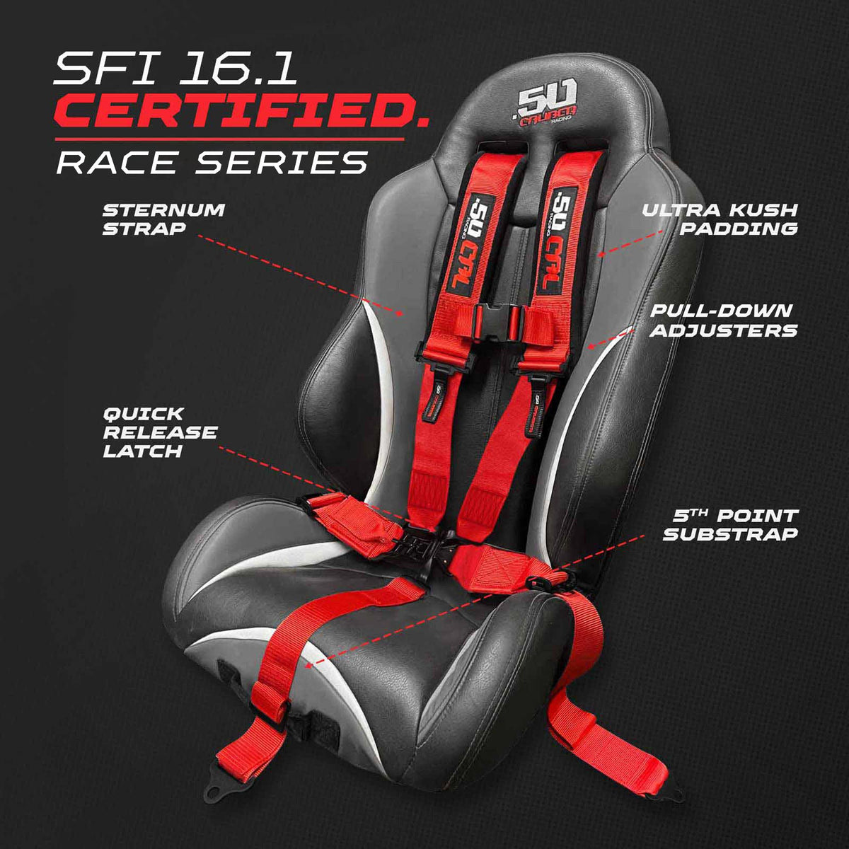 50 Cal SFI Approved 2" and  3" 5 point Harness, Racing Harness